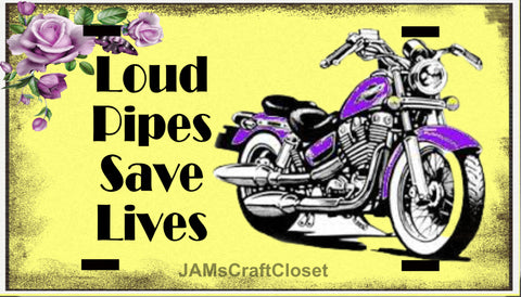Motorcycle License Vanity Plate Custom Tag Front Clever Funny Unique LOUD PIPES SAVES LIVES Sublimation on Metal - JAMsCraftCloset