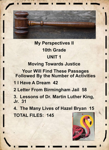 BUNDLE UNIT 1 MOVING TOWARDS JUSTICE from My Perspectives English II 10th Grade 4 PASSAGES Teacher Resource Lesson Activities - JAMsCraftCloset