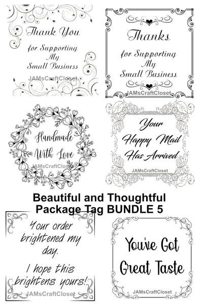BUNDLE BUSINESS PACKAGE TAGS 5 BLACK/WHITE Graphic Design Downloads SVG PNG JPEG Files Printable Positive Decorative Design Crafters Delight - JAMsCraftCloset