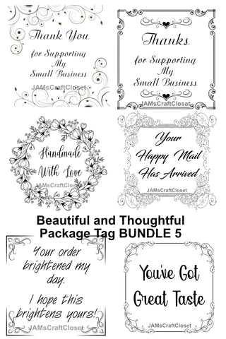 BUNDLE BUSINESS PACKAGE TAGS 5 BLACK/WHITE Graphic Design Downloads SVG PNG JPEG Files Printable Positive Decorative Design Crafters Delight {{ JAMsCraftCloset }}