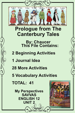 My Perspectives English IV UNIT 2 PROLOGUE from THE CANTERBURY TALES Teacher Supplemental Resources - JAMsCraftCloset