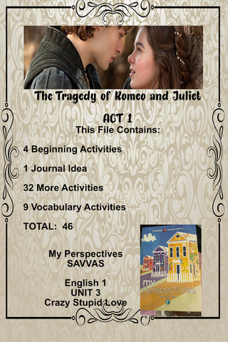 My Perspectives English I UNIT 3 Tragedy of Romeo and Juliet ACT 1 Teacher Supplemental Resources - JAMsCraftCloset
