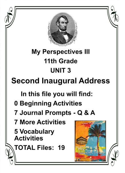 My Perspectives English III 11th Grade UNIT 3 SECOND INAUGURAL ADDRESS Teacher Resource Lesson Supplemental Activities - JAMsCraftCloset