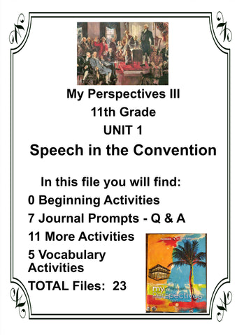 My Perspectives English III 11th Grade UNIT 1 Speech in Convention Teacher Resource Lesson Supplemental Activities - JAMsCraftCloset