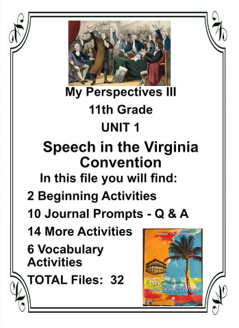 My Perspectives English III 11th Grade UNIT 1 Speech in the Virginia Convention Teacher Resource Lesson Supplemental Activities - JAMsCraftCloset