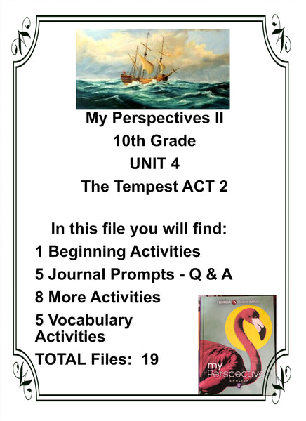 My Perspectives English II 10th Grade UNIT 4 THE TEMPEST ACT 2 Teacher Resource Lesson Supplemental Activities - JAMsCraftCloset