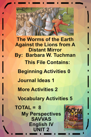 My Perspectives English IV UNIT 2 from THE WORMS OF THE EARTH AGAINST THE LIONS Teacher Supplemental Resources - JAMsCraftCloset