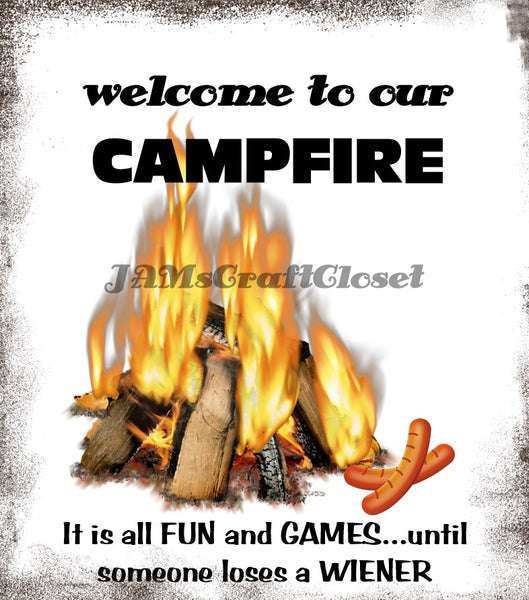 WELCOME TO OUR CAMPFIRE WEINER - DIGITAL GRAPHICS  This file contains 6 graphics...  My digital SVG, PNG and JPEG Graphic downloads for the creative crafter are graphic files for those that use the Sublimation or Waterslide techniques - JAMsCraftCloset