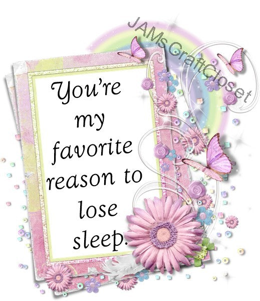 FAVORITE REASON TO LOSE SLEEP - DIGITAL GRAPHICS  This file contains 4 graphics...  My digital PNG and JPEG Graphic downloads for the creative crafter are graphic files for those that use the Sublimation or Waterslide techniques - JAMsCraftCloset