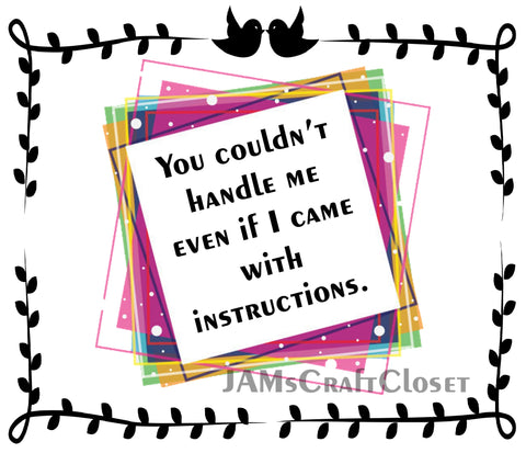 YOU COULD NOT HANDLE ME WITH INSTRUCTIONS - DIGITAL GRAPHICS  My digital SVG, PNG and JPEG Graphic downloads for the creative crafter are graphic files for those that use the Sublimation or Waterslide techniques - JAMsCraftCloset