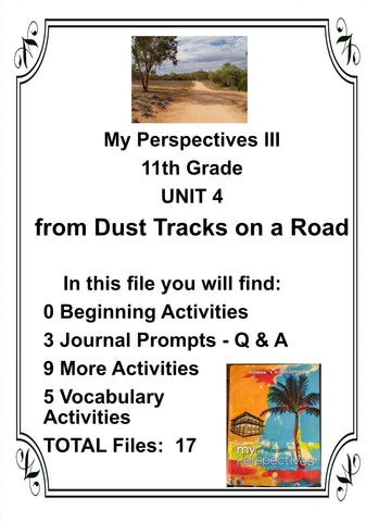 My Perspectives English III 11th Grade UNIT 4 FROM DUST TRACKS ON A ROAD Teacher Resource Lesson Supplemental Activities - JAMsCraftCloset