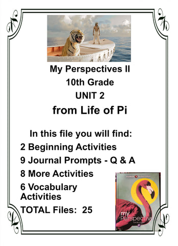 My Perspectives English II 10th Grade UNIT 2 FROM LIFE OF PI Teacher Resource Lesson Activities - JAMsCraftCloset