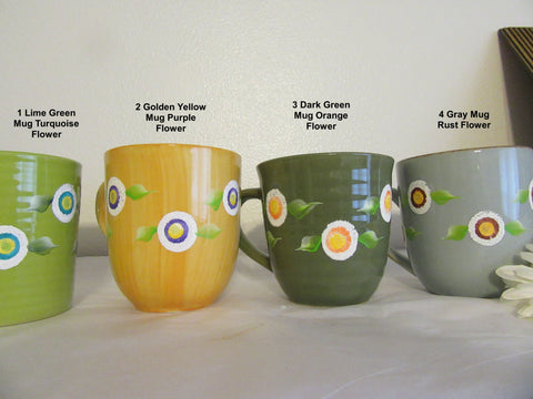 Mugs Cups Floral Coffee Hand Painted HAPPY DOT Floral Design - JAMsCraftCloset