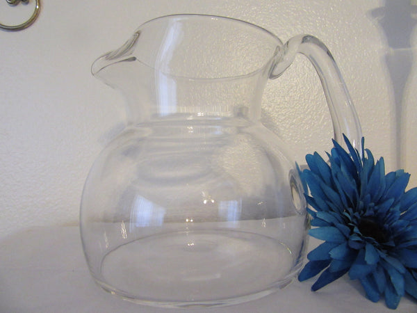Pitcher Clear Glass Water Tea Juice Vintage No Markings Handmade Handle - JAMsCraftCloset
