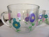 Mugs Coffee Soup Hand Painted Clear Glass Spring Flower  HAPPY DOTS Pink Aqua Purple Flowers SET OF 2 - JAMsCraftCloset