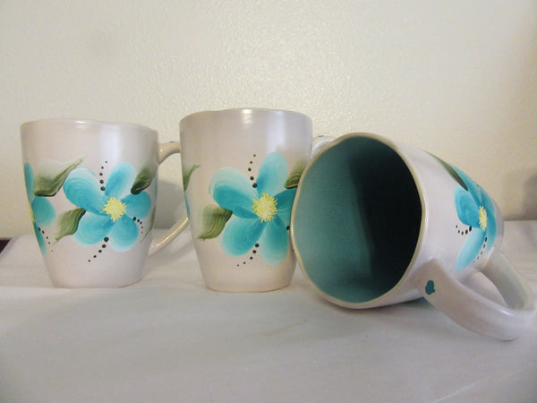 Mugs Floral Gray Hand Painted Aqua Inside Mug BUY 2 Get 1 FREE - JAMsCraftCloset