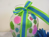 Vase Clear Glass Hand Painted Happy Dots Hot Pink Aqua Lime Green With Aqua Lime Green Bow - JAMsCraftCloset