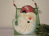 Basket Santa Tin Wobbly Head Vintage Green Curly Wire Bead Handle Christmas Decoration - JAMsCraftCloset