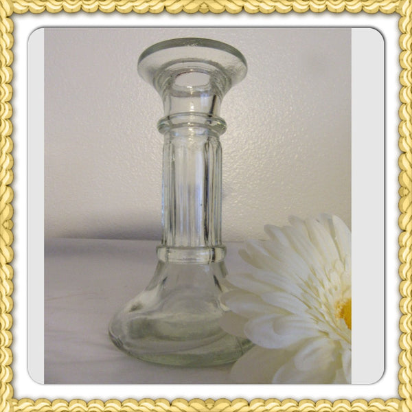 Candlestick Holder Pale Green Glass Vintage Romantic Lighting - JAMsCraftCloset