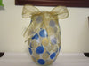 Unique One of A Kind Hand Painted Large HAPPY DOTS Special Polka Dot Flower Wedding Centerpiece Vase in Blue and Gold With A Gold Bow- JAMsCraftCloset