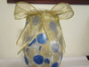 Unique One of A Kind Hand Painted Large HAPPY DOTS Special Polka Dot Flower Wedding Centerpiece Vase in Blue and Gold With A Gold Bow- JAMsCraftCloset