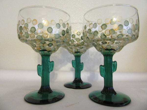 Margarita Glasses Buy 2 Get 1 FREE Vintage Hand Painted Green Saguaro Cactus Stemware - JAMsCraftCloset