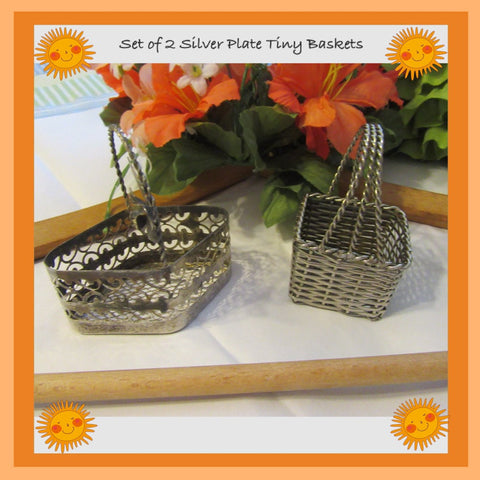 Baskets Tiny 3 by 2 by 2 Inches Silver Plate Vintage Set of 2 - JAMsCraftCloset