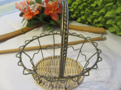 Basket Oval Wire Vintage With Woven Wicker Bottom - JAMsCraftCloset