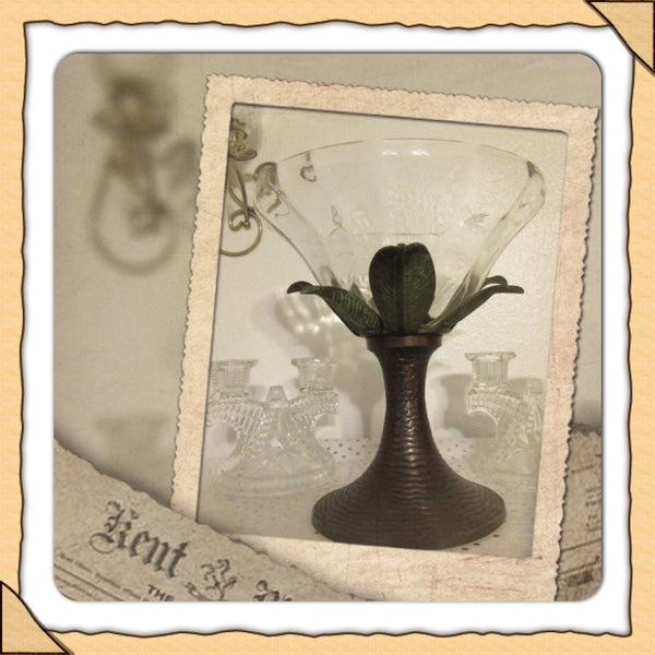 Candle Holder Pillar or Pedestal Fruit Bowl Vintage Brass and Glass - JAMsCraftCloset