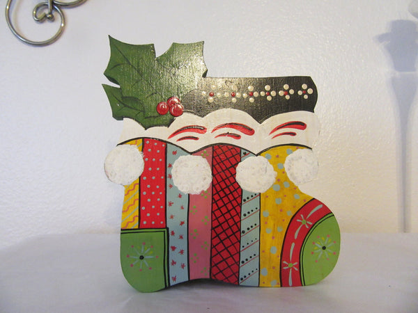 Holiday Boot Candy Cane Holder Vintage Handmade Hand Painted by my DAD Christmas - JAMsCraftCloset