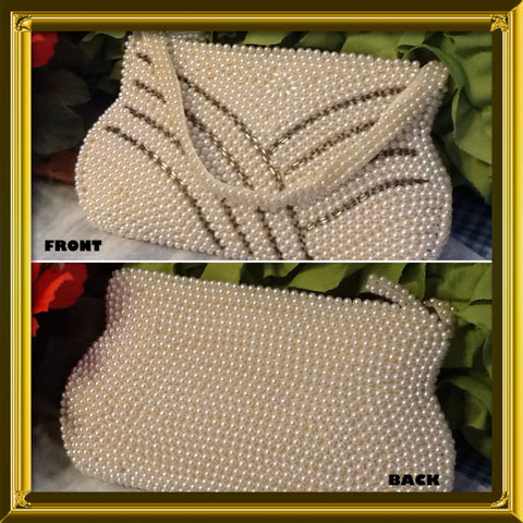 Evening Bag Purse Beaded 1950 Vintage Faux Pearl Small Zipper Closure Made in Japan - JAMsCraftCloset