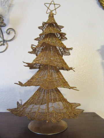 Tree Christmas Vintage Gold Mesh and Glitter Table Top - JAMsCraftCloset