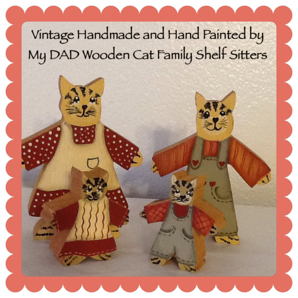 Shelf Sitters Cat Family Vintage Wooden Handmade Hand Painted - JAMsCraftCloset