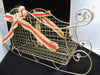 Sleigh Gold Wire Vintage Basket With Crystal Bling Red Gold Bow With Crystal Bling Flower Accent - JAMsCraftCloset