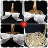 Basket Flower Girl Wedding Accessory Table Decor Vintage Natural Woven White Bow With Hearts - JAMsCraftCloset