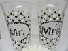 Stemware Mr and Mrs Toasting Glasses Wedding Black White and Gold - JAMsCraftCloset
