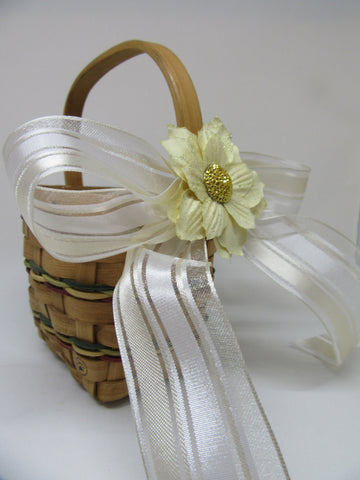 Basket Flower Girl SMALL Vintage Woven Natural Colored Bands Wedding Accessory Table Decor - JAMsCraftCloset