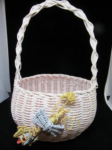 Basket Flower Girl Vintage Pale Peach Round Wicker Wedding Accessory Table Decor - JAMsCraftCloset