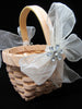 Basket Flower Girl Vintage Round Peach Woven White Bows Wedding Table Decor - JAMsCraftCloset