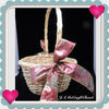 Basket Flower Girl Vintage Round Natural Woven Wedding Table Decor Rose Green Bows - JAMsCraftCloset