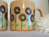 Mugs Coffee Hand Painted HAPPY DOT Floral Design Peach Mug Brown Gold Flowers - JAMsCraftCloset