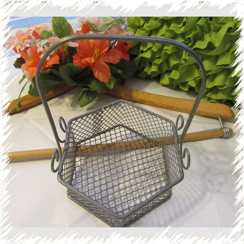 Basket Six Sided Wire Vintage Collectible - JAMsCraftCloset