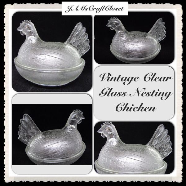 Nesting Chicken Vintage Clear Glass Shelf Sitters - JAMsCraftCloset