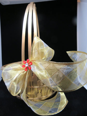 Basket Flower Girl Vintage Gold Woven Wedding Accessory Table Decor - JAMsCraftCloset
