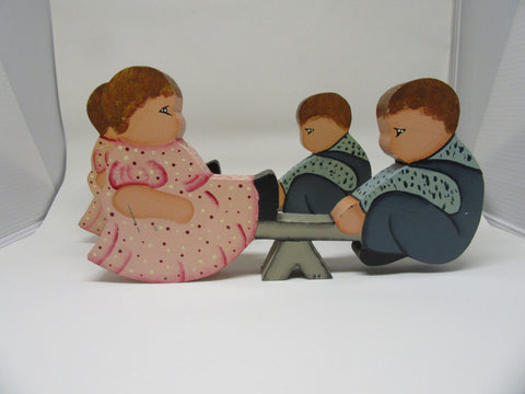 Shelf Sitters Seesaw Boy and Girl Folk Art Vintage Handmade Hand Painted - JAMsCraftCloset