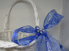 Basket Flower Girl Wedding Table Decor Vintage White Wicker Flat Backed Blue Bow Silver Snowflakes - JAMsCraftCloset