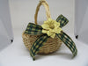 Basket Flower Girl Round Woven Natural Green Gold Bow Wedding Accessory Table Decor - JAMsCraftCloset