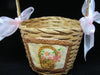 Basket Flower Girl Wedding Table Decor Vintage Natural Woven Applique Pale Pink Bows - JAMsCraftCloset