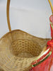 Basket Flower Girl Vintage Natural Woven Wide Brim Red Gold Bow Wedding Accessory Table Decor - JAMsCraftCloset