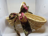 Basket Gathering Vintage Natural Woven With Burgundy and Gold Bows - JAMsCraftCloset